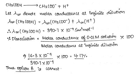 The Molar Conductance Of A 0 01 M Solution Of Acetic Acid Was Found To