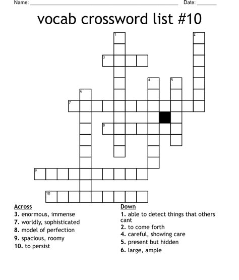 Vocab Crossword List 10 Wordmint