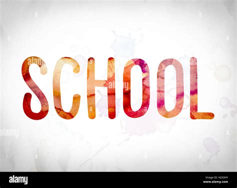 The Word School Written In Watercolor Washes Over A White Paper