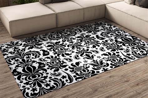 Damask Ornate Black and White Area Rug Vintage Style Ornate - Etsy