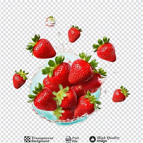 Premium Psd Strawberries Falling Strawberry Fruits Whole And Cut