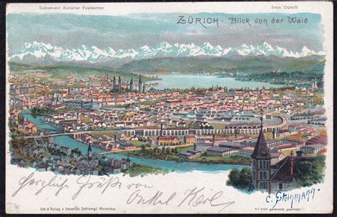 Lithokarten Zürich Blick von der Weid Briefmarken