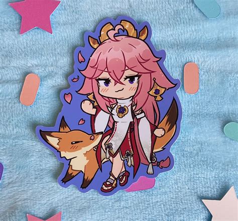 Genshin Impact Yae Miko Vinyl Sticker Fox Shrine Etsy España