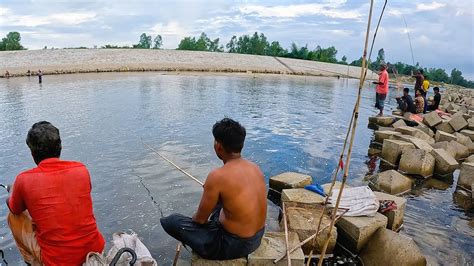 Traditional Hook Fishing Video In Village River Rainy Season Fishing In