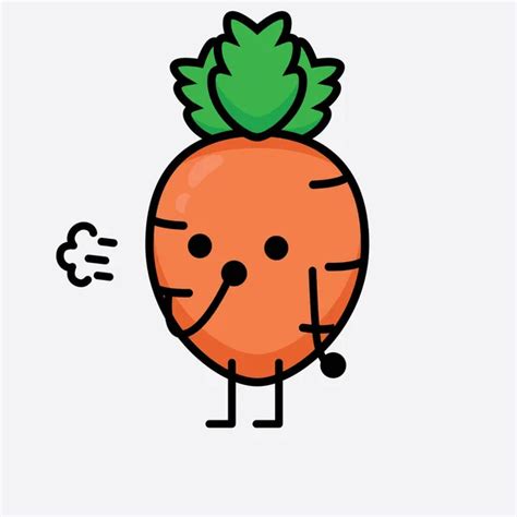 Vector Illustration Carrot Character Cute Face Simple Body Line Drawing ...