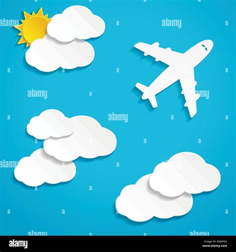 Papier Fliegen Flugzeug In Den Wolken Und Blauer Himmel Vector