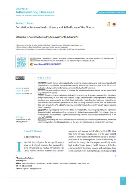 Pdf Correlation Between Health Literacy And Self Efficacy Of The Elderly