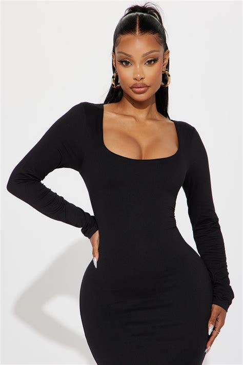 Hadley Double Lined Midi Dress Black Fashion Nova