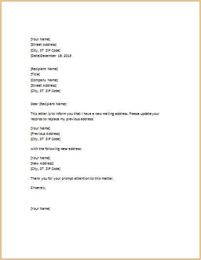 Address Change Notification Letter Ms Word Word And Excel Templates