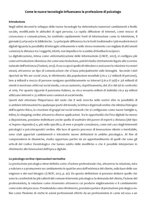 Come le nuove tecnologie influenzano la professione di psicologo - Docsity