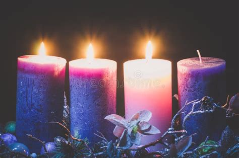 Advent Decoration with Three Burning Candles Stock Photo - Image of decoration, bright: 200086308