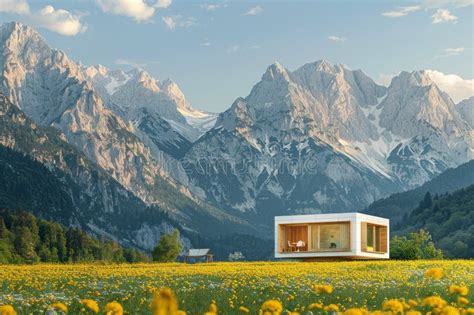 Modern Cube House With White Walls And Timber Cladding Standing In A