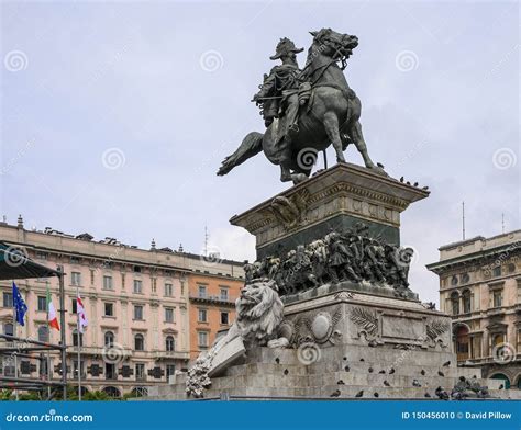 Bronze Equestrian Statue Of Vittorio Emmanuele Ii At The Center Of The