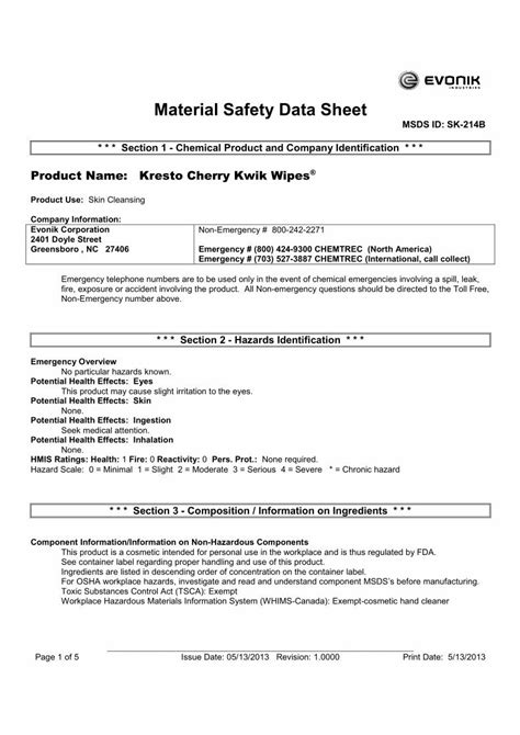 Pdf Material Safety Data Sheet Stoko Kresto Material