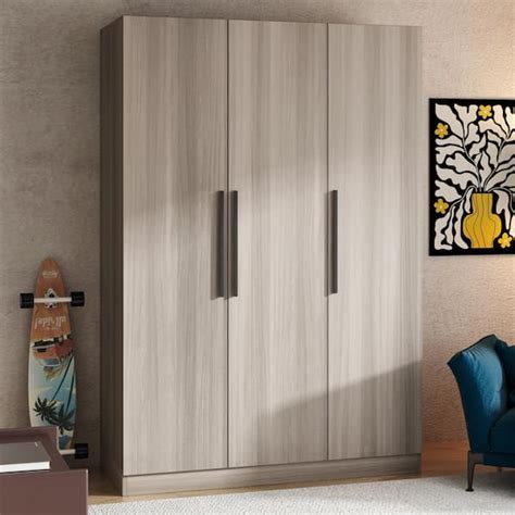 FUFU GAGA Gray Wood 47 2 In W 3 Door Armoires Wardrobe With Hanging