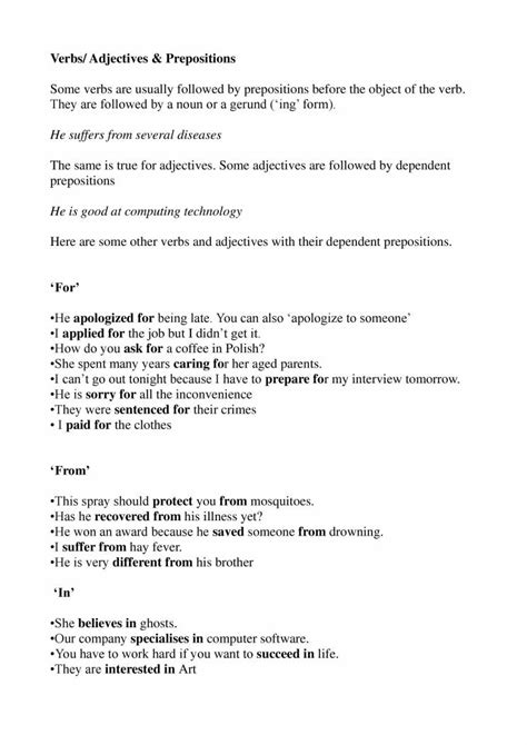 preposition  verbs  adjectives notes learnpick india