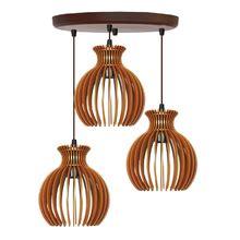 Trio Canopla Unica Luminaria Pendente Madeira Modelo Rubi