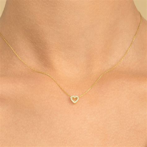 Dainty Diamond Heart Necklace Floating Diamond Open Heart Pendant