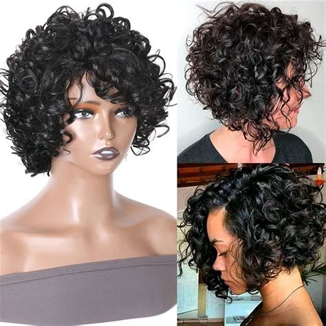 Buy Nadula Bouncy Curl Short Curly Wigs With Bangs Human Hair For Women