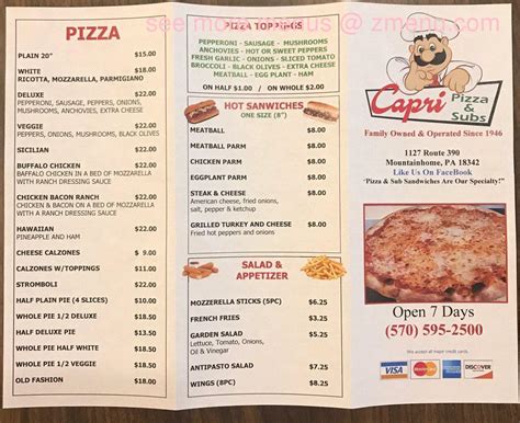 Menu At Capri Pizza Pizzeria Cresco