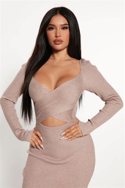 Karene Sweater Midi Dress Oatmeal Fashion Nova Dresses Fashion Nova