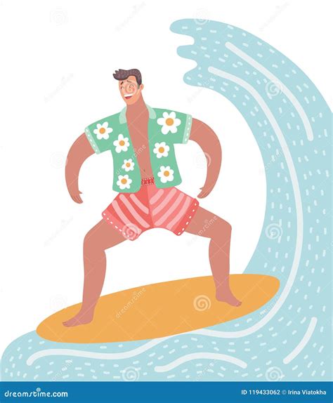 Vector Surfer Character On Surfboard Stock Vector Illustration Of