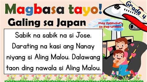 Magbasa Tayo Pagsasanay Sa Pagbasa Maikling Kuwento Ika Apat Na Baitang Galing Sa Japan