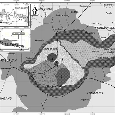 map  surveyed villages  bromo volcano area  scientific