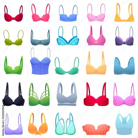 Bra Icons Set Cartoon Set Of Bra Vector Icons For Web Design Stock