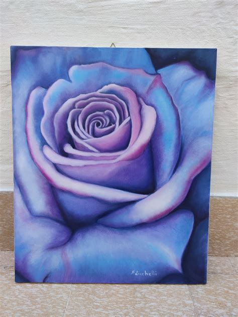 Big Rose Painting, Single Purple Rose Oil on Canvas, Lounge Decoration ...