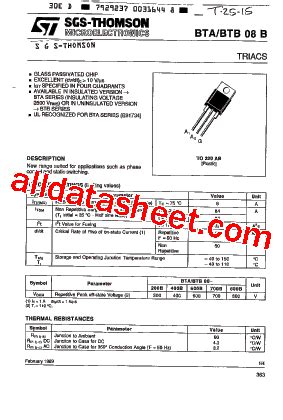 BTB08 600B 데이터시트 PDF STMicroelectronics