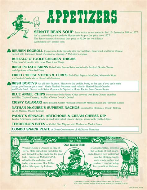 Menu Pensacola Fls Mcguires Irish Pub Sirved