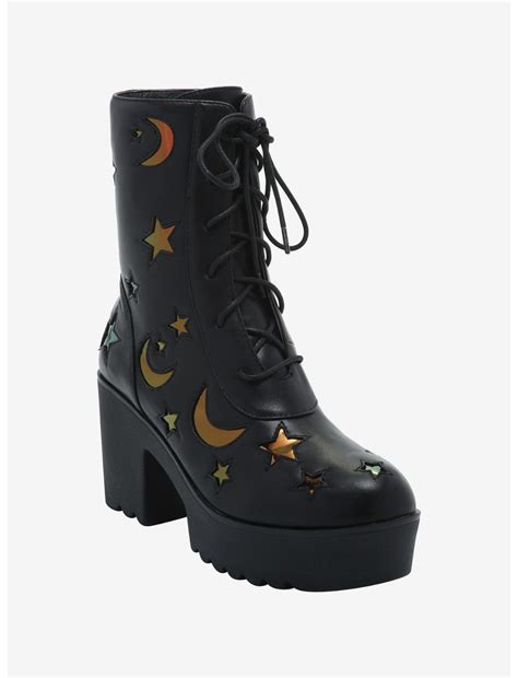 Iridescent Celestial Platform Lace Up Boots Hot Topic Boots Shoe