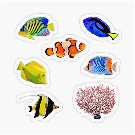 Tropical Ocean Fish Exotic Aquatic Sea Life Sticker Bundle Pack