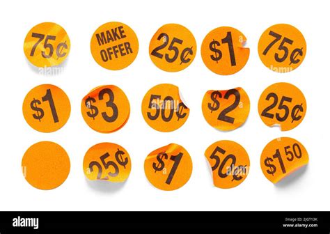 Round Orange Garage Sale Price Tag Stickers Cut Out Stock Photo Alamy