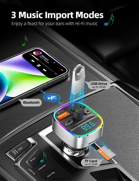 Nulaxy Transmisor FM Bluetooth para automóvil adaptador de coche