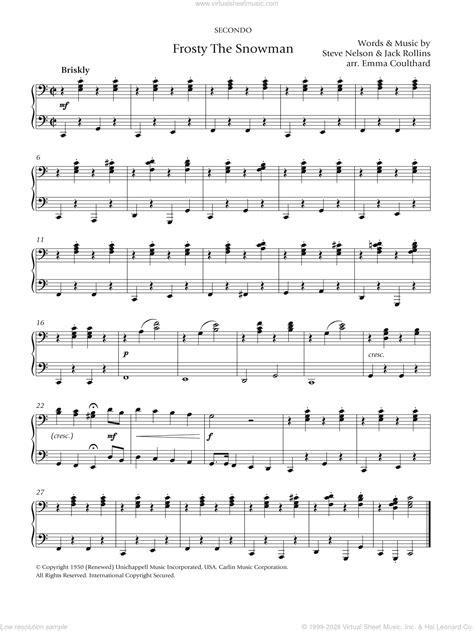 Free Printable Frosty The Snowman Piano Sheet Music - Printable Templates