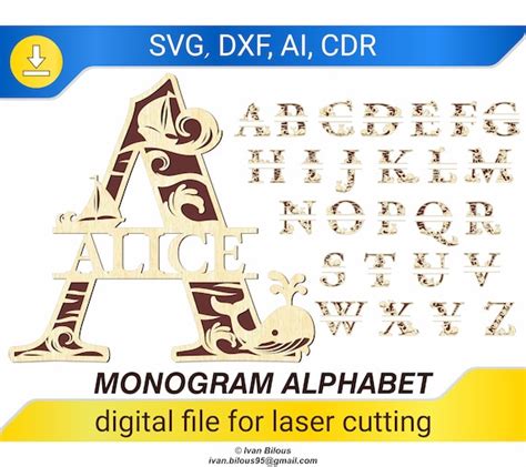 Monogram Alphabet Laser Cut File Name Sign Svg Letters For Etsy