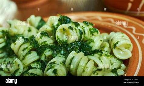 Fusilli Col Pesto Alla Genovese Classic Ligurian Dish With Basil