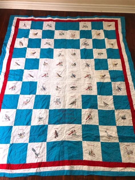 Handmade 50 United States Red White And Blue State Bird Quilt Etsy