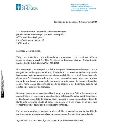 La Xunta de Galicia envía una carta a Teresa Ribera para que cumpla