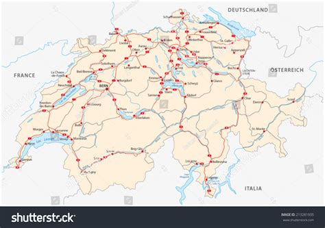 Switzerland Road Map Stock Vector 213281935 - Shutterstock