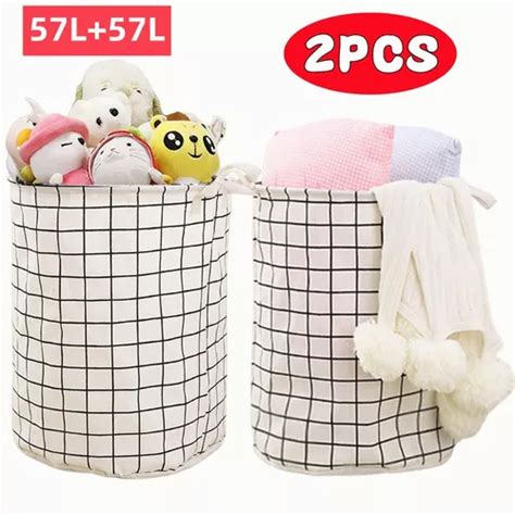 2pz Cestos De Ropa Plegables Bolsas De Almacenamiento Blanco Meses