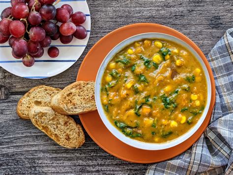 Spiced Sweet Potato Chowder, Toasted Baguette and Grapes - Plant Fueled