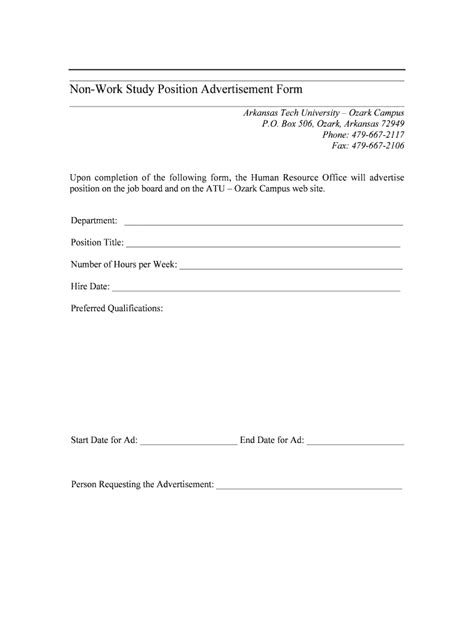 Fillable Online Atu Non Work Study Position Advertisement Form