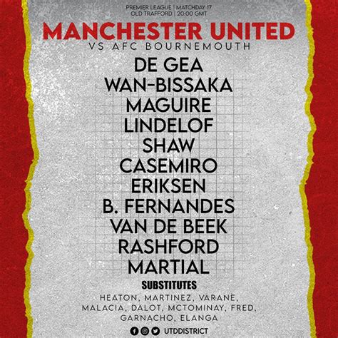 UtdDistrict On Twitter Official Mufc Side To Face Bournemouth Tonight