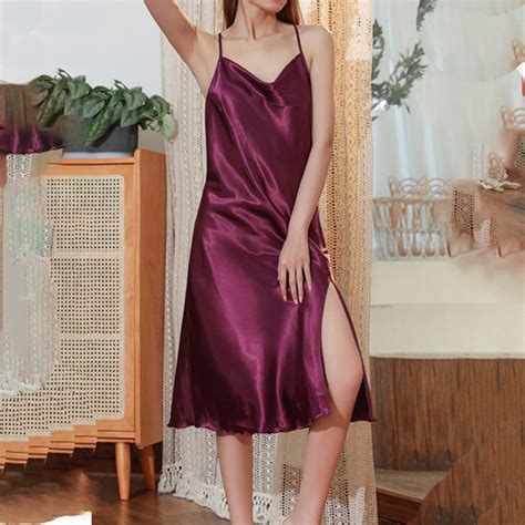 Women S Satin Chemise Nightgown Sleeveless Lace Silk Slip Lingerie