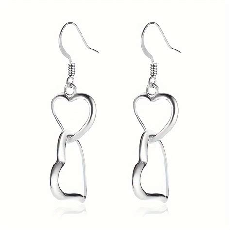 Simple Double Heart Shaped Pendant Earrings Men Valentines Temu