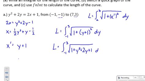 Ap Calc Bc Section 8 4 Lengths Of Curves Youtube