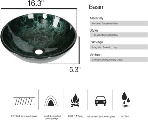 Elecwish Artistic Vessel Sink Bathroom Tempered Glass Vanity Round Bowl